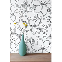 LINEWORK FLORAL PEEL AND STICK WALLPAPER