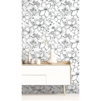 LINEWORK FLORAL PEEL AND STICK WALLPAPER